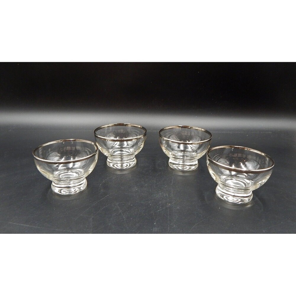 Sherbet Berry Dessert Glass Bowls Platinum Silver Rim Band 2-1/2 Inch Tall Set 4